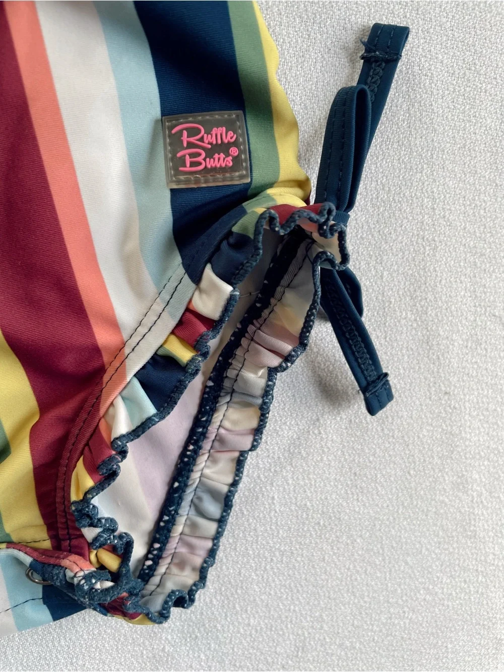 RUFFLEBUTTS Swimsuit Bathing Suit Rash Guard Stripe One Piece Sunset Stripe Navy